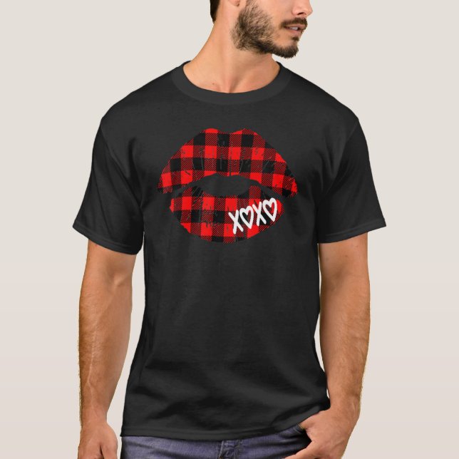 Womens Red Buffalo Plaid Lips  Valentine Day XOXO T-Shirt (Vorderseite)