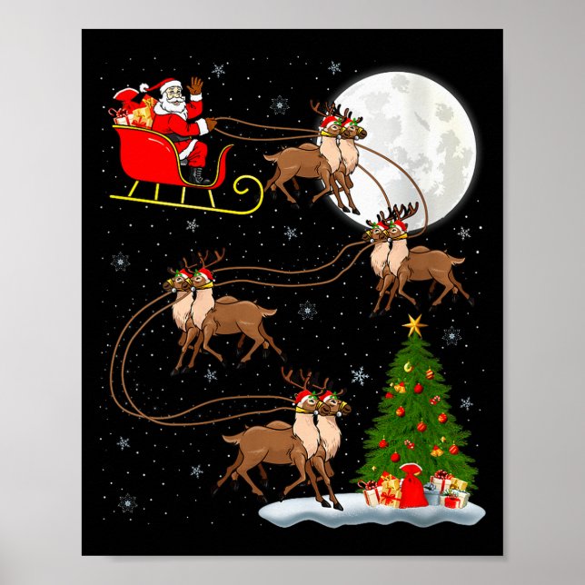 Womens Reindeer Santa Sleigh Flying Funny Magical  Poster (Vorne)