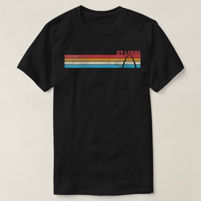 Womens Retro 70er Rainbow Stripe St Louis Arch Dis T-Shirt (Design vorne)