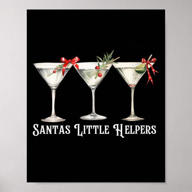 Womens Retro Funny Santa's Little Helper Martini M Poster (Vorne)