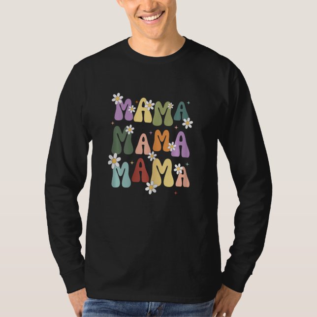 Womens Retro Mama Graphic Hippie Style With Flower T-Shirt (Vorderseite)