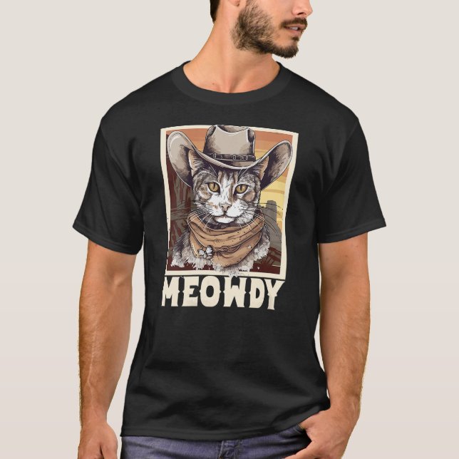 Womens Retro Meowdy Cat funny Howdy Meme Western C T-Shirt (Vorderseite)