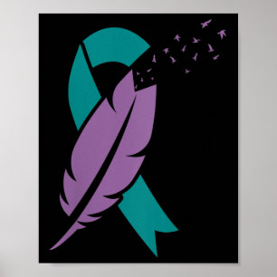 Womens Ribbon Birds Feather Suicide Bewusstsein Mu Poster