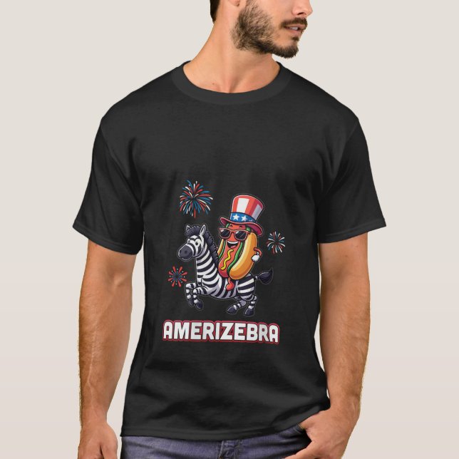 Womens Riding Zebra Fireworks AMERIZEBRA Independe T-Shirt (Vorderseite)