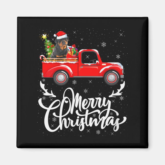 Womens Rottweiler Dog On Christmas Tree Red Truck  Magnet (Vorne)