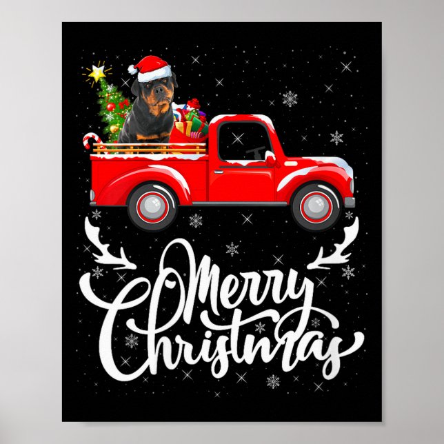 Womens Rottweiler Dog On Christmas Tree Red Truck  Poster (Vorne)