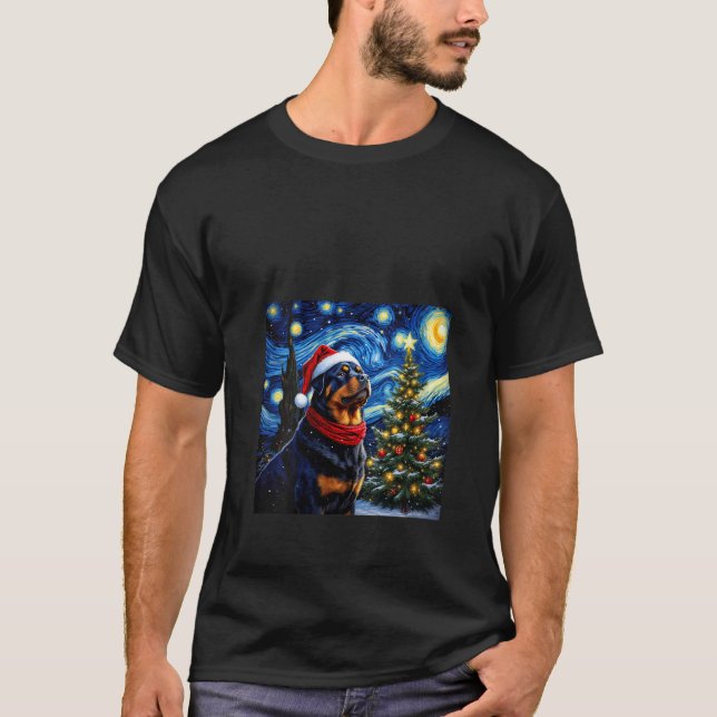 Womens Rottweiler Starry Night Christmas Van Gogh  T-Shirt (Vorderseite)