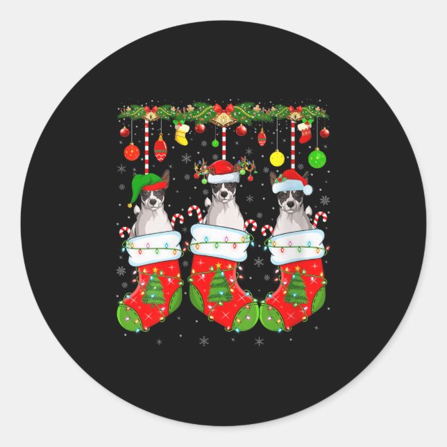 Womens Russell Terrier Dog In Christmas Socks Funn Runder Aufkleber (Vorderseite)