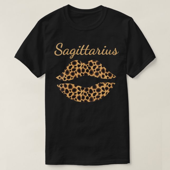 Womens Sagittarius Leopard Lips Queen Zodiac Birth T-Shirt (Design vorne)