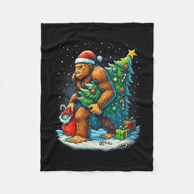 Womens Santa Bigfoot Christmas Tree Sasquatch Xmas Fleecedecke (Vorderseite)