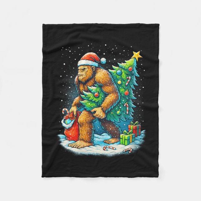 Womens Santa Bigfoot Christmas Tree Sasquatch Xmas Fleecedecke (Vorderseite)
