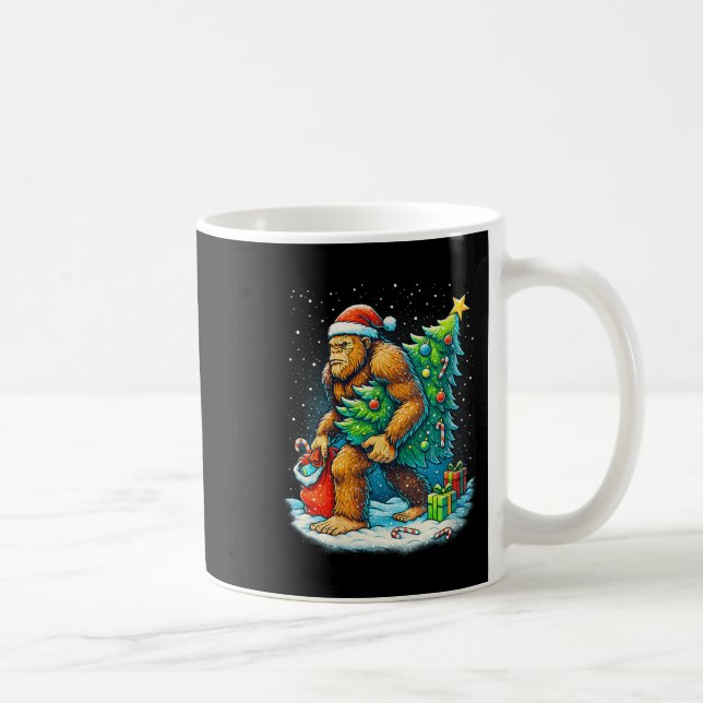 Womens Santa Bigfoot Christmas Tree Sasquatch Xmas Kaffeetasse (Rechts)