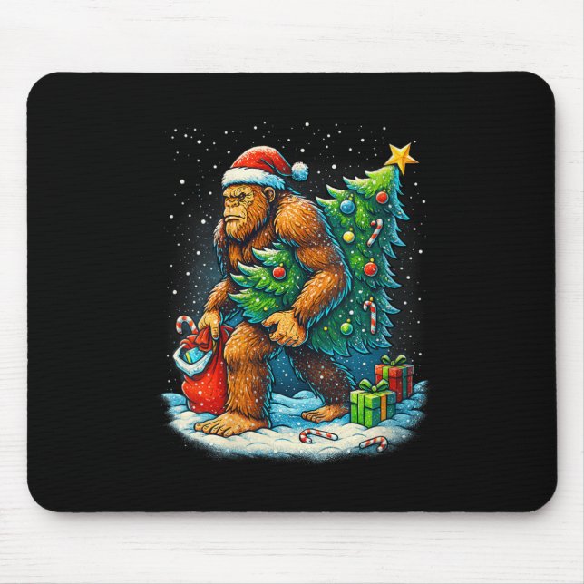 Womens Santa Bigfoot Christmas Tree Sasquatch Xmas Mousepad (Vorne)