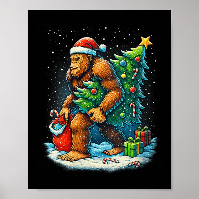 Womens Santa Bigfoot Christmas Tree Sasquatch Xmas Poster (Vorne)