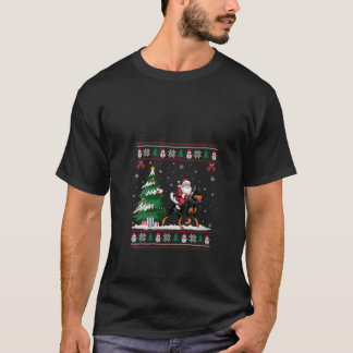 Womens Santa Riding Doberman Pinscher Dog Tree Lig T-Shirt