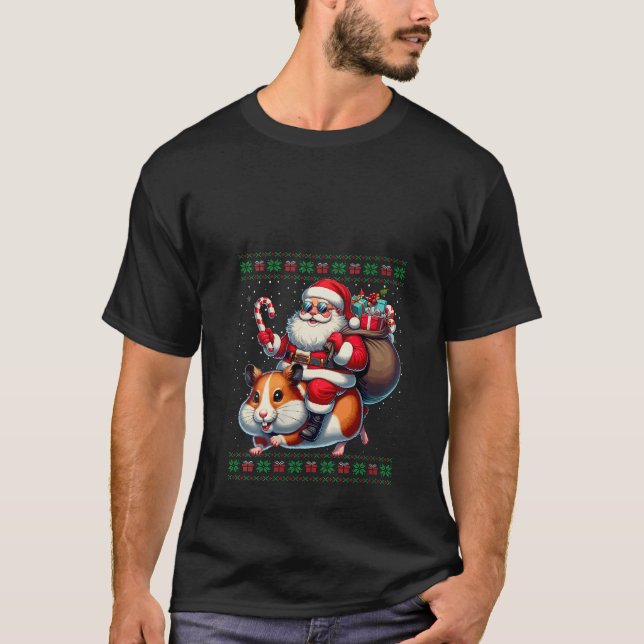 Womens Santa Riding Hamster Tier Ugge Weihnachten T-Shirt (Vorderseite)