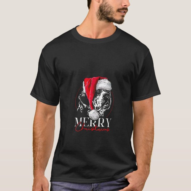 Womens Santa Saint Bernard Merry Christmas dog mom T-Shirt (Vorderseite)