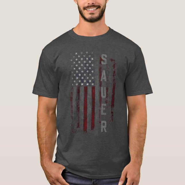 Womens SAUER Family American Flag VNeck funny T-Shirt (Vorderseite)