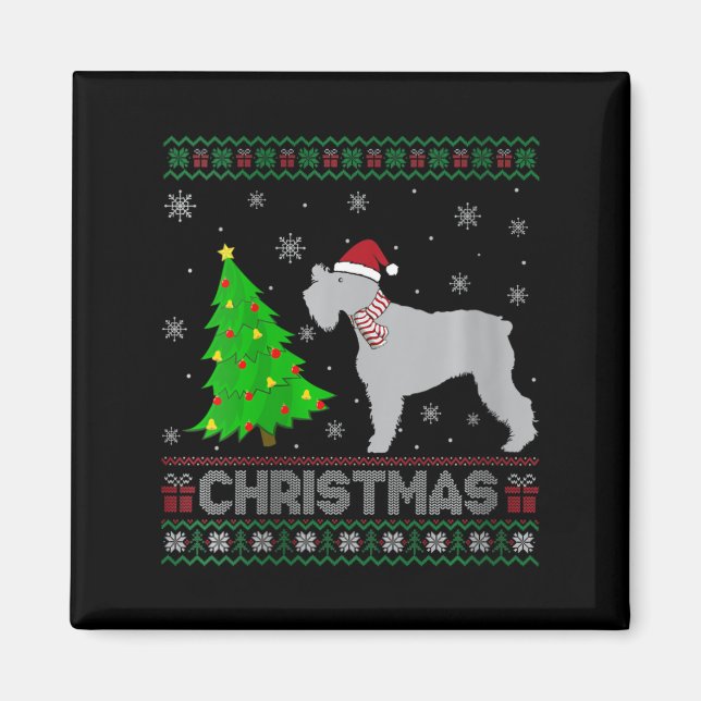Womens Schnauzer Dog Xmas Tree Lighting Ugly Chris Magnet (Vorne)