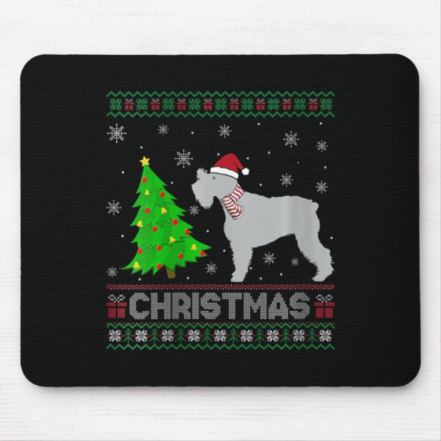 Womens Schnauzer Dog Xmas Tree Lighting Ugly Chris Mousepad (Vorne)
