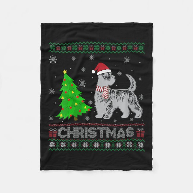 Womens Scottie Dog Xmas Tree Lighting Ugly Christm Fleecedecke (Vorderseite)