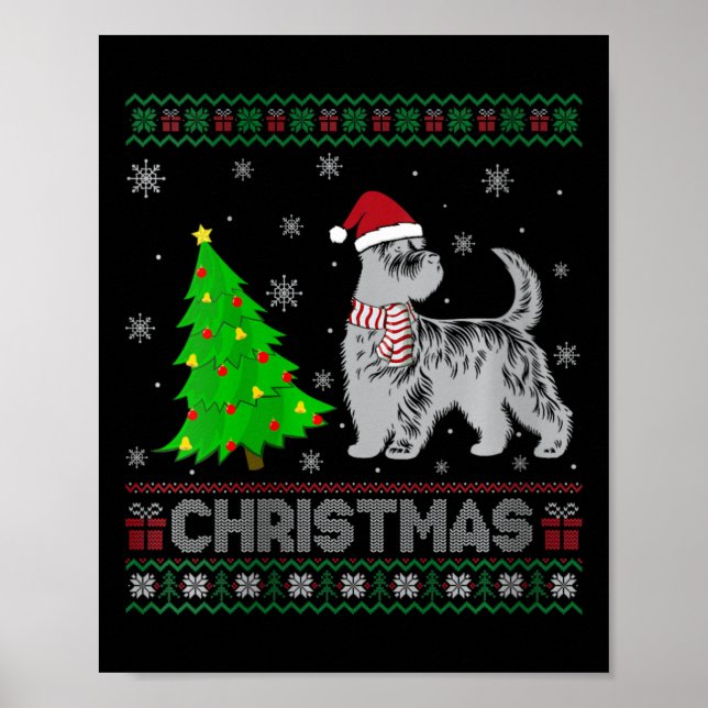 Womens Scottie Dog Xmas Tree Lighting Ugly Christm Poster (Vorne)