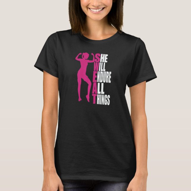 Womens She Will Endure All Things Fitness Gym Wome T-Shirt (Vorderseite)