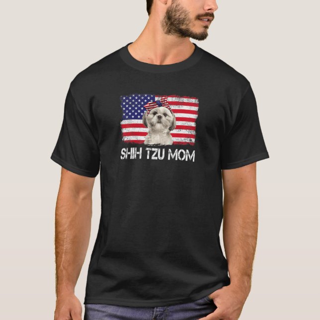 Womens Shih Tzu Mama Us Flag 4. Juli Patriotic T-Shirt (Vorderseite)