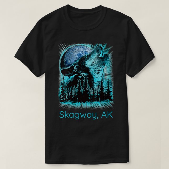 Womens Skagway Alaska Howling Wolf Moon Forest Nat T-Shirt (Design vorne)