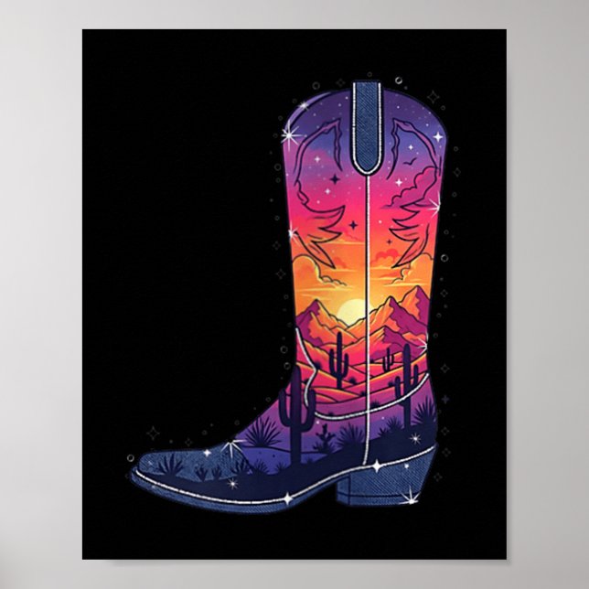 Womens Sky Cowgirl Boot Desert Sunset Dreamers Boh Poster (Vorne)