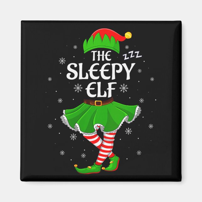 Womens Sleepy Elf Christmas Family Girls Women Elf Magnet (Vorne)