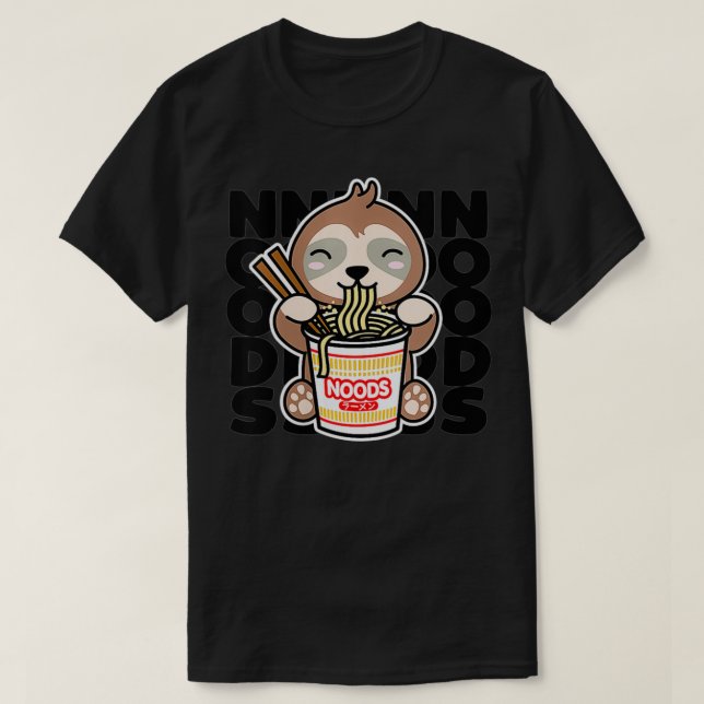 Womens Sloth Eating Instant Noodles Niedlich Kawai T-Shirt (Design vorne)