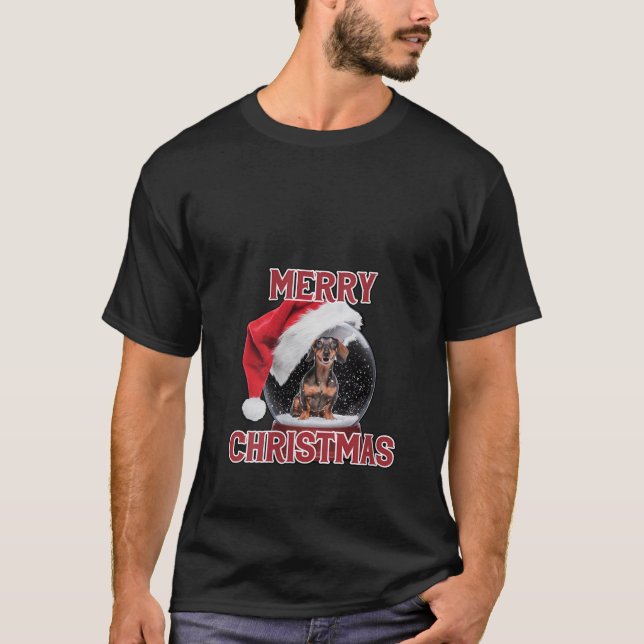 Womens Snow Globe Dachshund Dog Christmas V Neck  T-Shirt (Vorderseite)