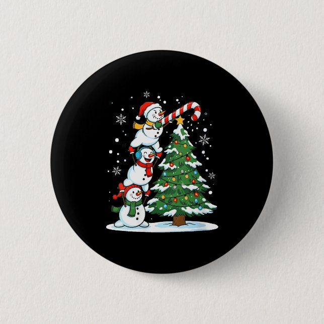 Womens Snowman Candy Cane Christmas Tree Winter Fu Button (Vorderseite)