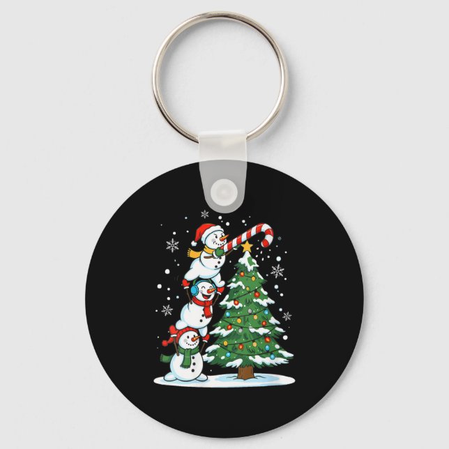 Womens Snowman Candy Cane Christmas Tree Winter Fu Schlüsselanhänger (Vorderseite)