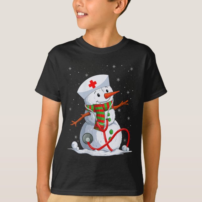 Womens Snowman Nurse Christmas Stethoscope Nursing T-Shirt (Vorderseite)