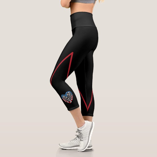 Women's Soccer Heart - USA Flag Capri Leggings (Links)