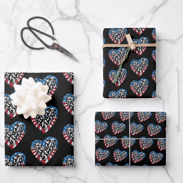 Women's Soccer Heart - USA Flag Geschenkpapier Set (Vorderseite)
