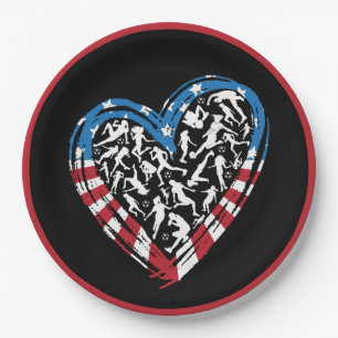 Women's Soccer Heart - USA Flag Pappteller