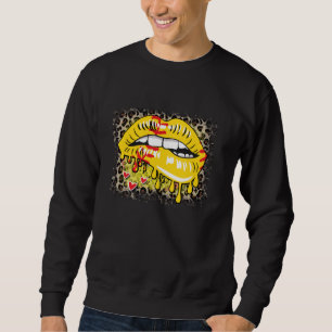 Womens Softball Baseball Game Day Leopard Lips Heu Sweatshirt