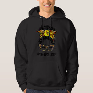 Womens Softball Mama Messy Bun Hair Leopard Mother Hoodie