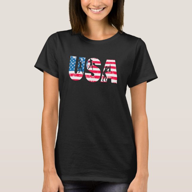 Womens Softball Player Team Fan American Flag USA  T-Shirt (Vorderseite)
