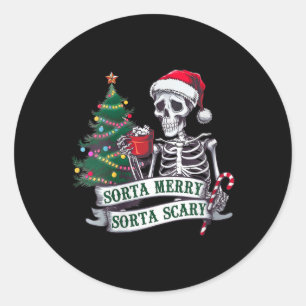 Womens Sorta Merry Sorta Beängstigendes Weihnachts Runder Aufkleber