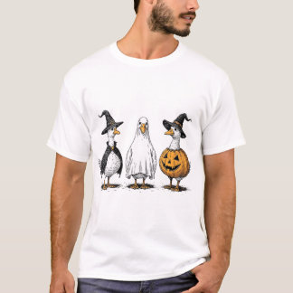 Womens Spooky Geese Halloween Pumpkin Fall Boo T-Shirt
