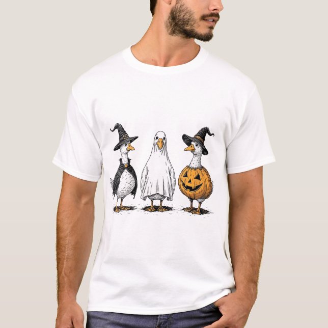 Womens Spooky Geese Halloween Pumpkin Fall Boo T-Shirt (Vorderseite)