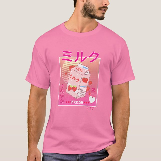 Womens Strawberry Milk Carton Kawaii Pink Aestheti T-Shirt (Vorderseite)