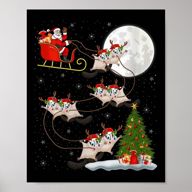 Womens Sugar Glider Santa Sleigh Flying Funny Magi Poster (Vorne)