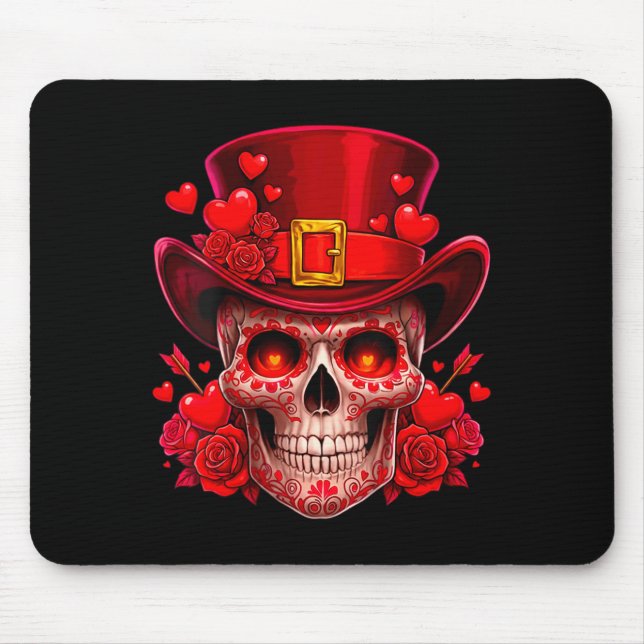 Women's Sugar Skull Valentine Cud Red Roses Couple Mousepad (Vorne)