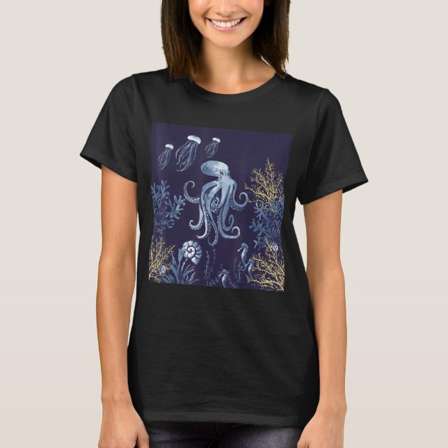 Womens Summer Vacation Beach Ocean Octopus Jellyis T-Shirt (Vorderseite)