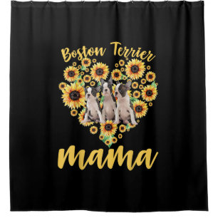 Womens Sunflower Boston Terrier Mama Dog Lover Duschvorhang